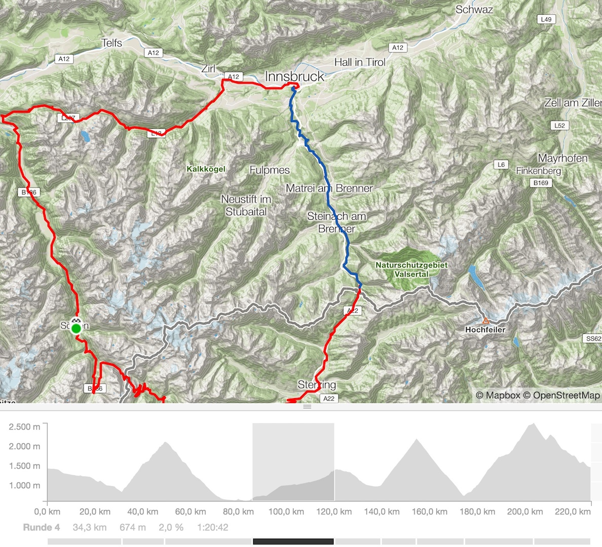 Innsbruck &#8211; Brenner: max. 12%, 777 Höhenmeter, 39 Kilometer