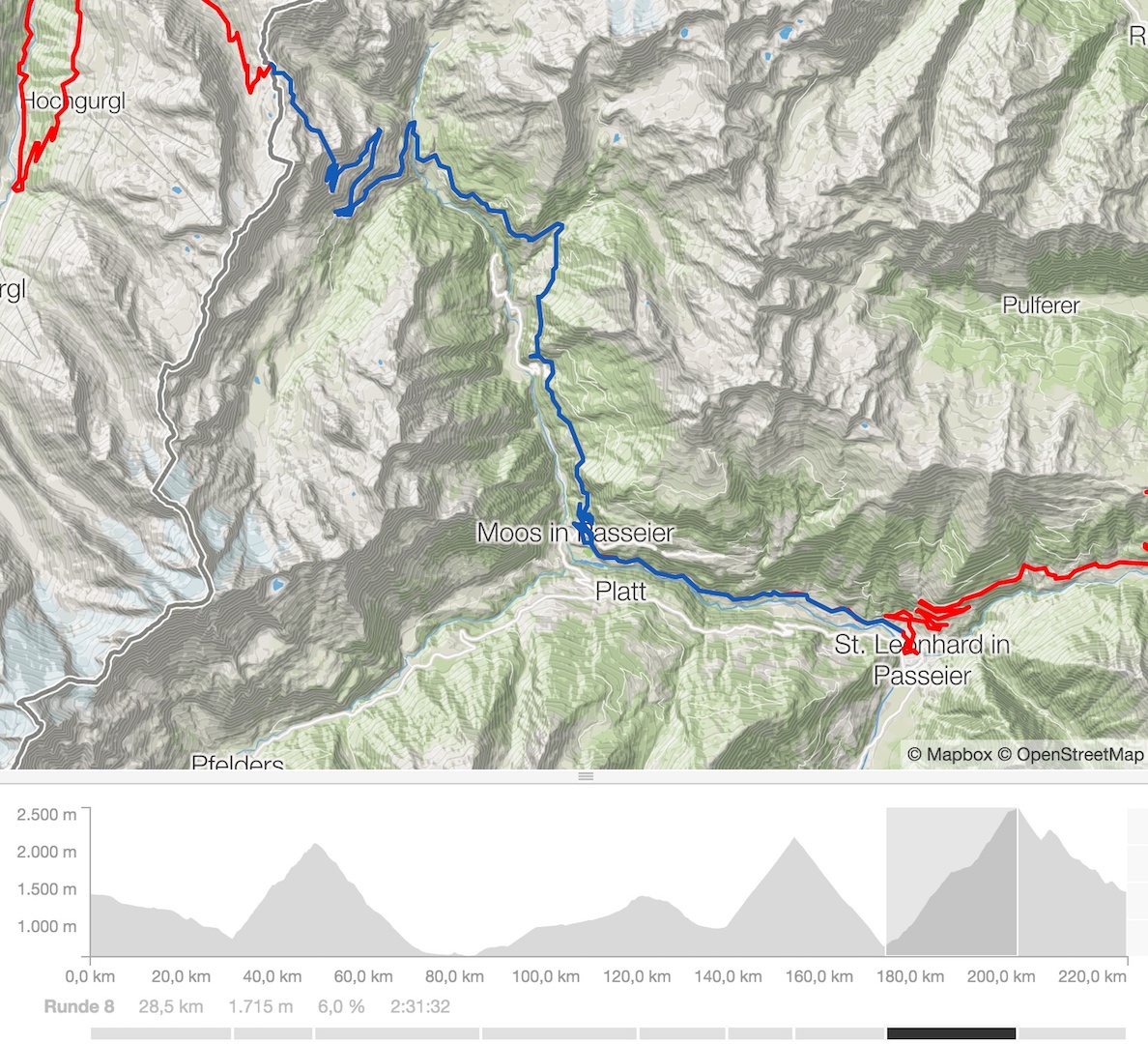 St.Leonhard &#8211; Schönau &#8211; Timmelsjoch: max. 14%, 1759 Höhenmeter, 28.7 Kilometer